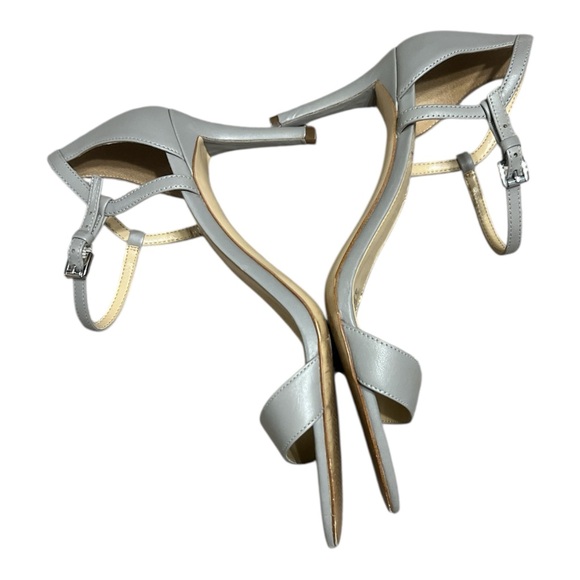 Michael Kors Gray Leather Ankle Strap Heels | Minimalist Dress Sandals 8M - Picture 3 of 12